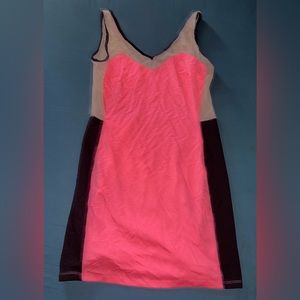 Fashion to Figure Hot Neon Pink and Nude Mesh Dress in Size 1X